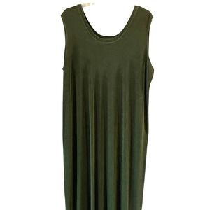 FLAX by Jeane Engelhart Plus Size 1G Dark Olive Green Stretchy Maxi Tank Dress